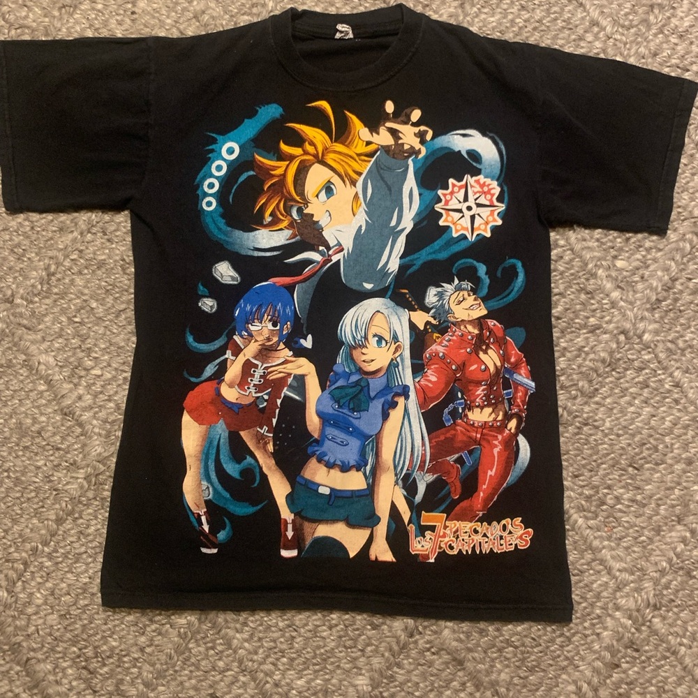 The Seven 7 Deadly Sins Anime Graphic Black T-Shirt Tee Size Medium 20x28